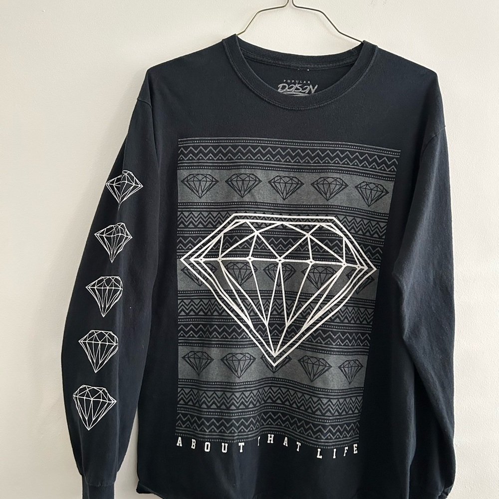 Popular Poison Men's Black Long Sleeve Shirt with Geometric Design
